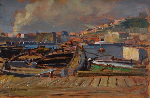 Luigi Crisconio - Harbor with barges