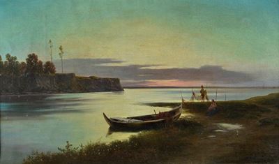 Lago al Tramonto con Pescatori