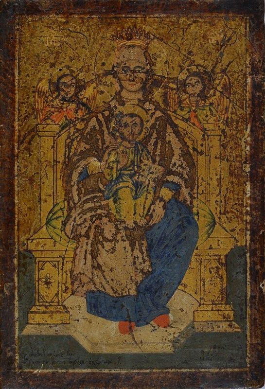 Anonimo, XIX Sec. - Madonna in Trono con Bambino e Angeli