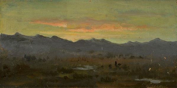 Attr. a Eugenio Cecconi - Landscape at sunset