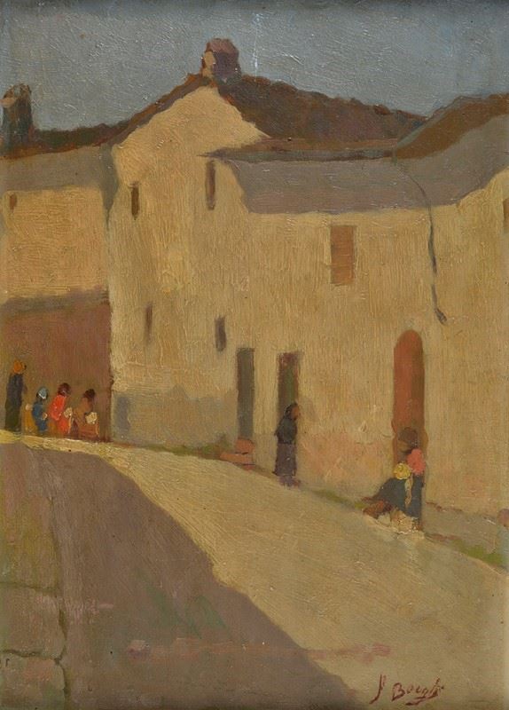 Anonimo, XX sec. - Street with houses and figures