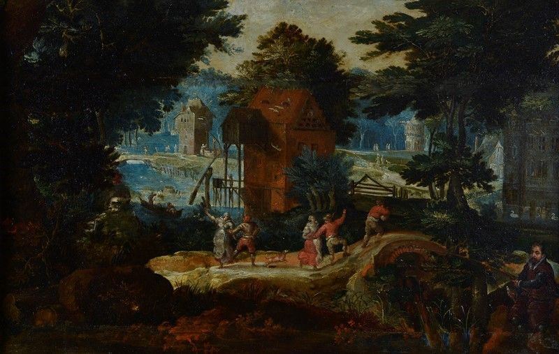 Scuola Olandese, Seconda Metà XVI Sec. - Paesaggio con Figure Danzanti