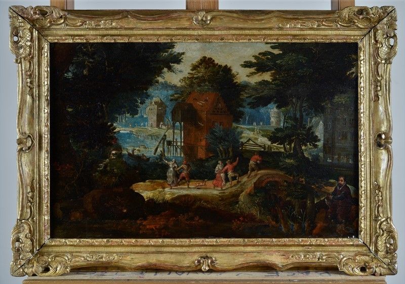 Scuola Olandese, Seconda Metà XVI Sec. - Paesaggio con Figure Danzanti