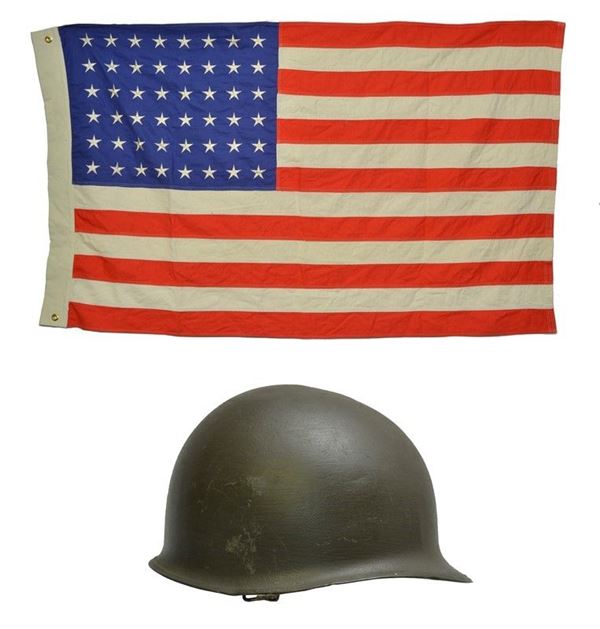 Flag of the U.S.A. and M1 helmet