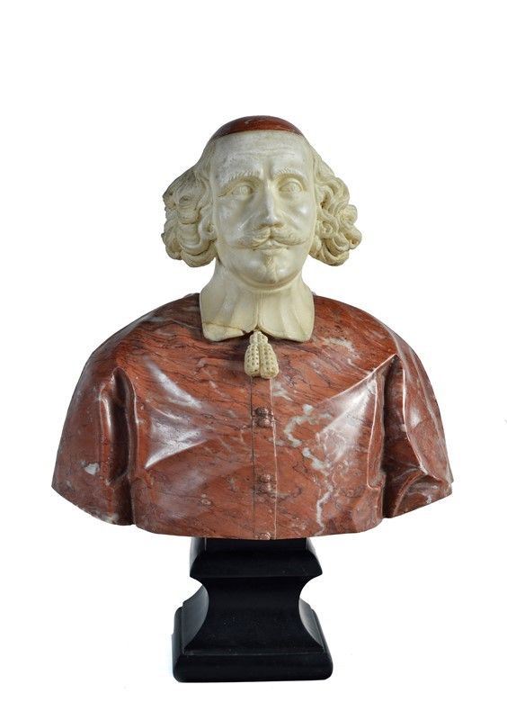 Anonimo, XVIII - XIX sec. : Bust of Cardinal  - Red and white marble sculpture - Auction ANTIQUES, AUTHORS OF XIX AND XX CENTURY - II - Galleria Pananti Casa d'Aste