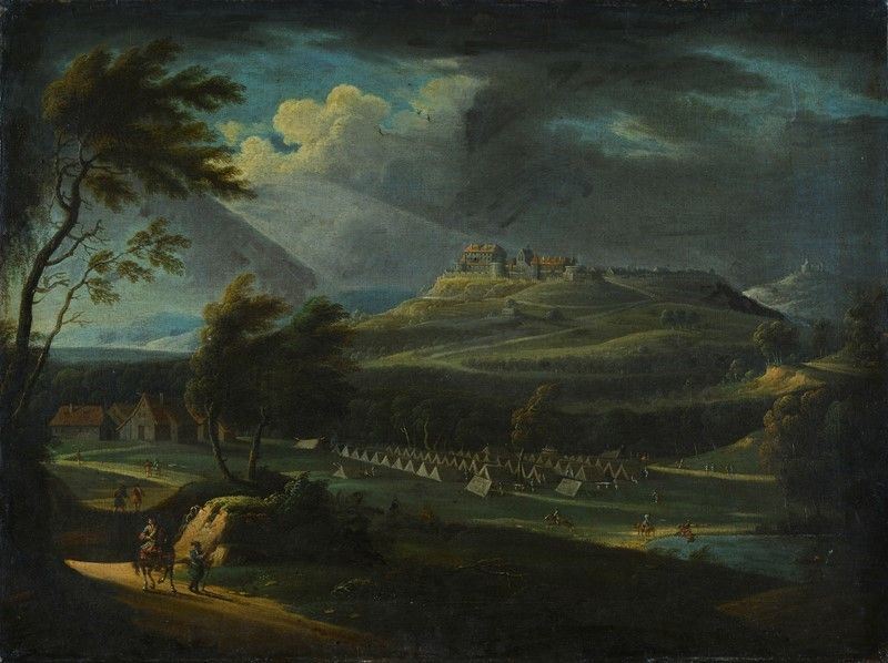 Scuola Europea, XVIII Sec. - Paesaggio con Accampamenti Militari