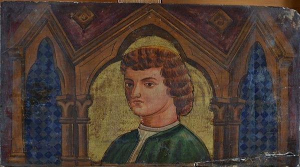 Scuola Senese, fine XIX - inizio XX sec. - Plate with portrait of a young man