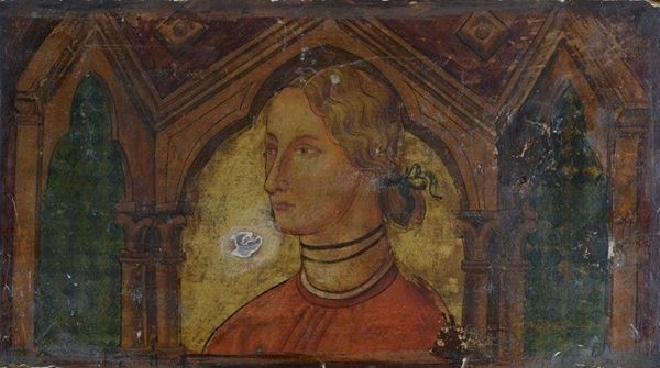 Scuola Senese, fine XIX - inizio XX sec. - Formella con ritratto di giovane