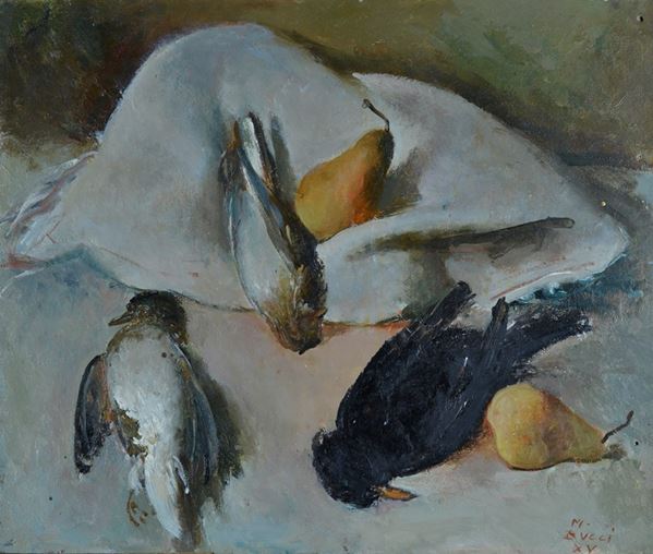 Mario Bucci - Still Life with Birds and Pears (front); Pisces (back)