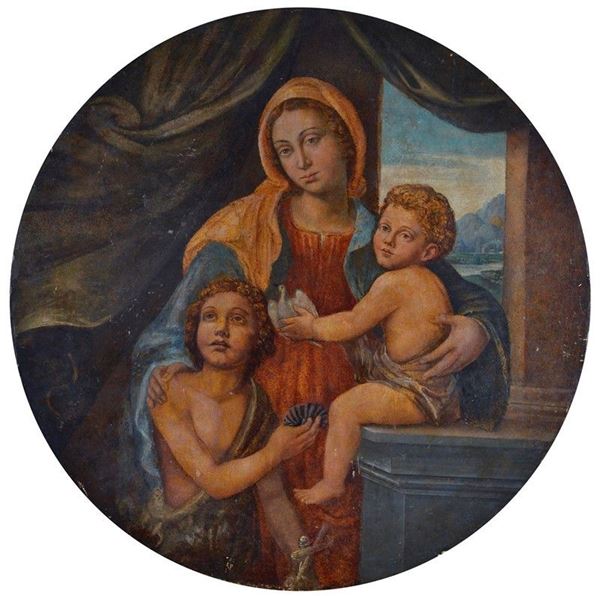 Scuola Umbra, XVI sec. - Madonna col Bambino e San giovannino