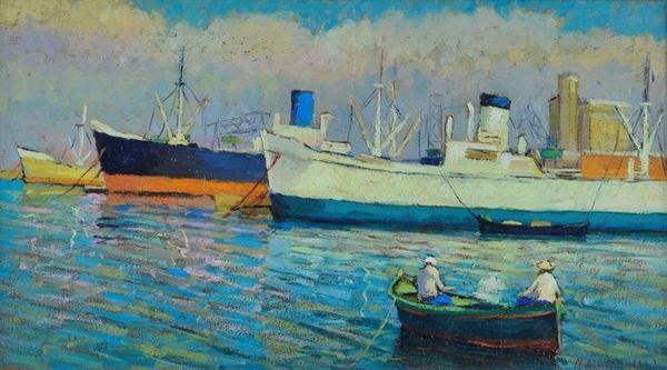 Nello Giovannelli : Boats in the harbor  - Oil on the table - Auction AUTHORS OF XIX AND XX CENTURY - Galleria Pananti Casa d'Aste