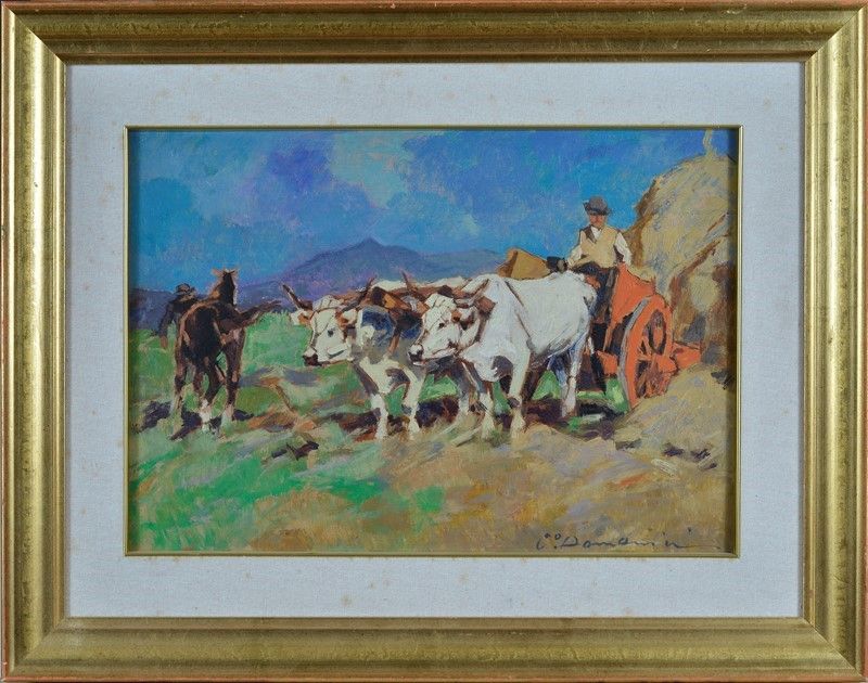 Carlo Domenici - Buoi con Carro e Contadino