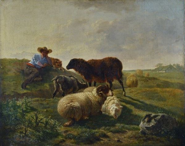 Scuola Inglese, XIX sec. - Shepherd with flock
