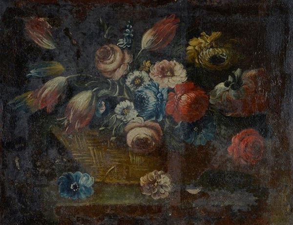 Scuola Francese, XVIII sec. - Cesta con fiori