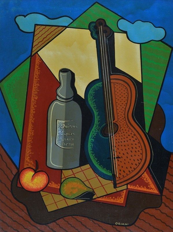 Pippo Oriani - Still life with guitar and bottle