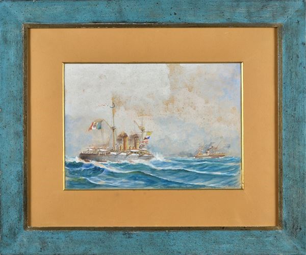 Watercolor with an Italian naval subject
