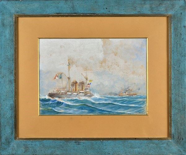 Acquarello a soggetto navale italiano