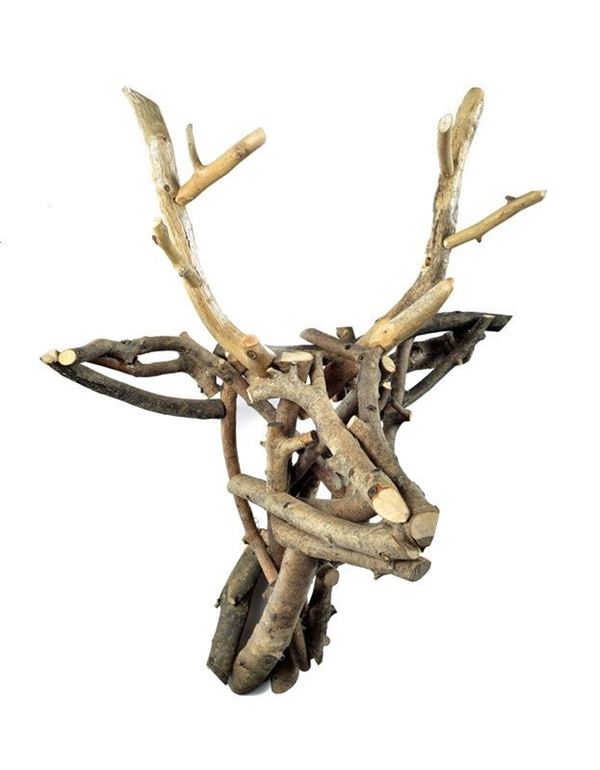 Moradi Il Sedicente : Deer  - Olive wood assembly - Auction EPOCALE - Pop, Street, Graffiti - Galleria Pananti Casa d'Aste