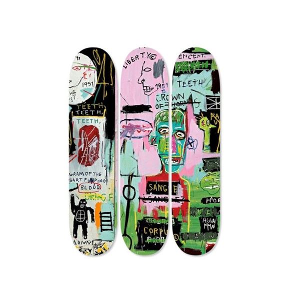 Jean-Michel Basquiat (After) - Skateboard Triptych In Italian