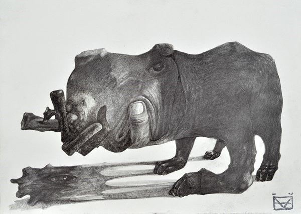 M&#299;l&#277;s : Rinoceronte  - Tecnica mista su carta da incisione - Asta EPOCALE - Pop, Street, Graffiti - Galleria Pananti Casa d'Aste