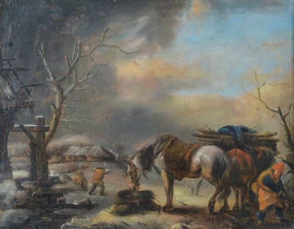 Attr. a Philips Wouwerman - Cavalli nel paesaggio