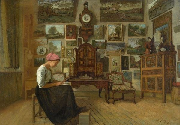Charles Jacque - Woman in interior