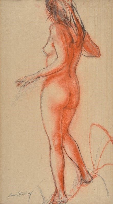 Romano Stefanelli : Naked from the back  - Pastels on paper - Auction AUTHORS OF XIX AND XX CENTURY - Galleria Pananti Casa d'Aste