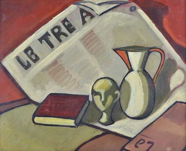 Anonimo, XX sec. - Still life with objects and newspaper (The Three Arts)