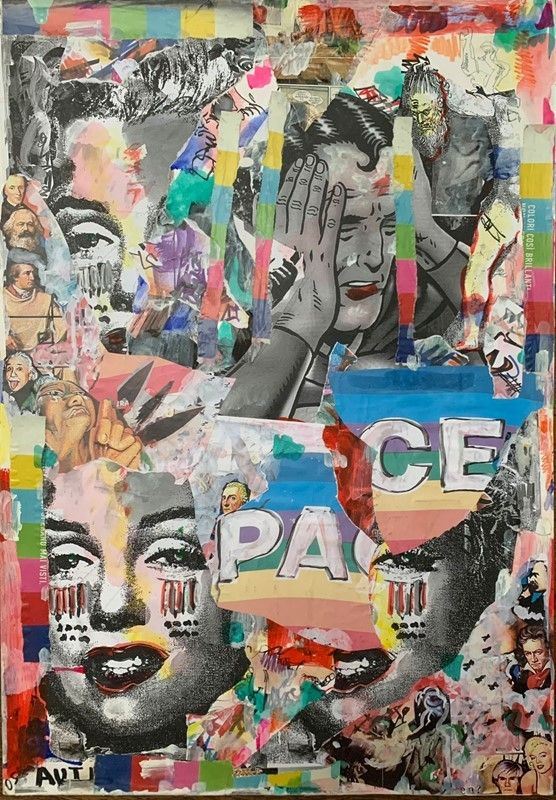 Filippo Auti : Peace  - Mixed media and collage on paper - Auction EPOCALE - Pop, Street, Graffiti - Galleria Pananti Casa d'Aste