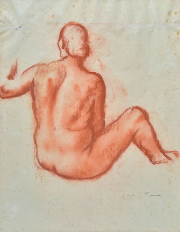 Felice Carena : Nudo di schiena  (1947)  - Sanguigna su carta - Asta Arte Moderna e Contemporanea - III - Galleria Pananti Casa d'Aste