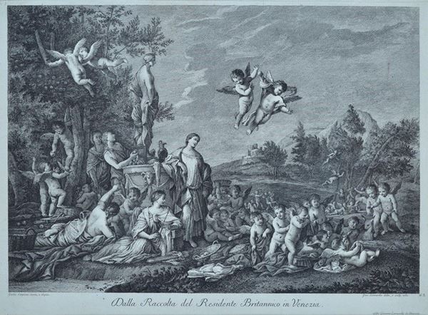 Paesaggio con figure femminili e amorini