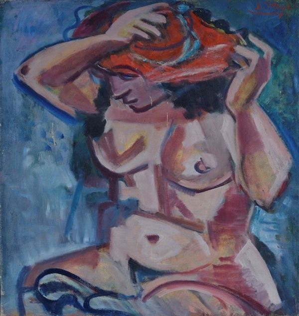 Emanuel Pryl - Nudo di donna con cappello rosso