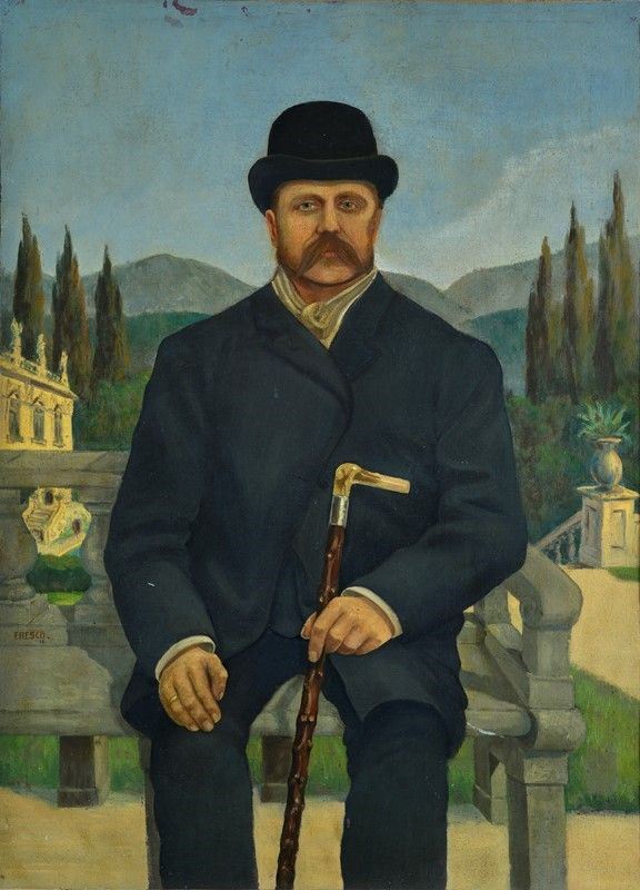 Scuola Inglese, XX sec. - Man with bowler hat and cane