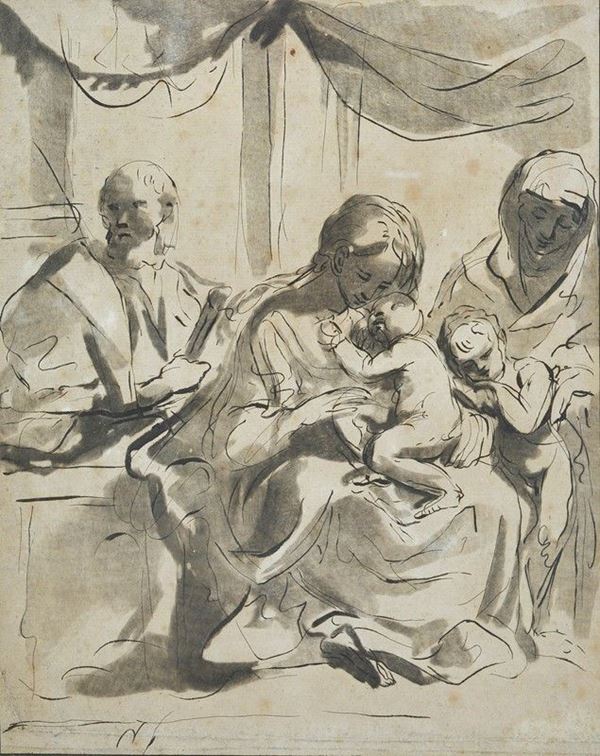 Scuola Emiliana, XVIII sec. - Sacra Famiglia con Giovannino e Sant'Anna
