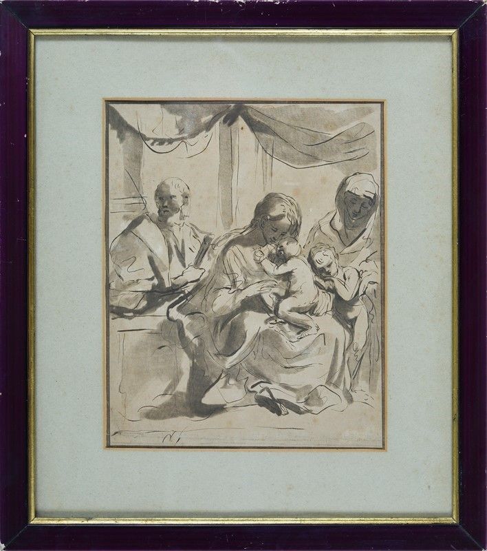 Scuola Emiliana, XVIII Sec. - Sacra Famiglia con Giovannino e Sant'anna