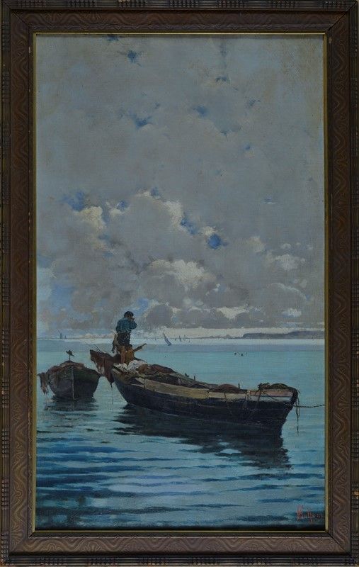 Andrea Coffa - Marina con Barche di Pescatori