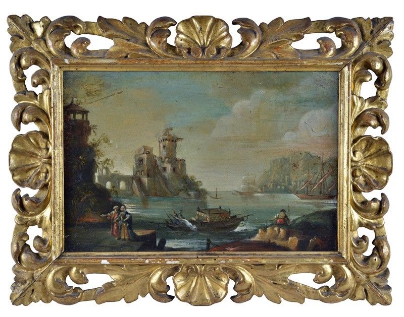 Anonimo, XVIII Sec. - Veduta di Porto con Figure