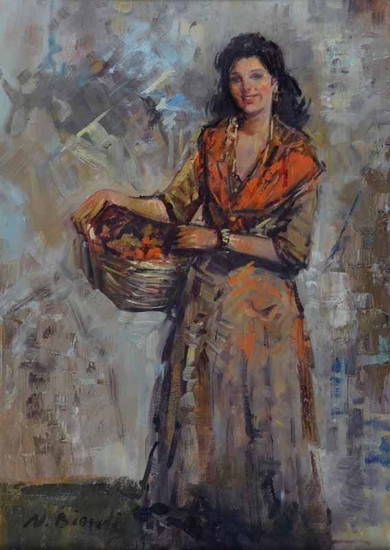 Nicola Biondi - Young peasant woman with basket