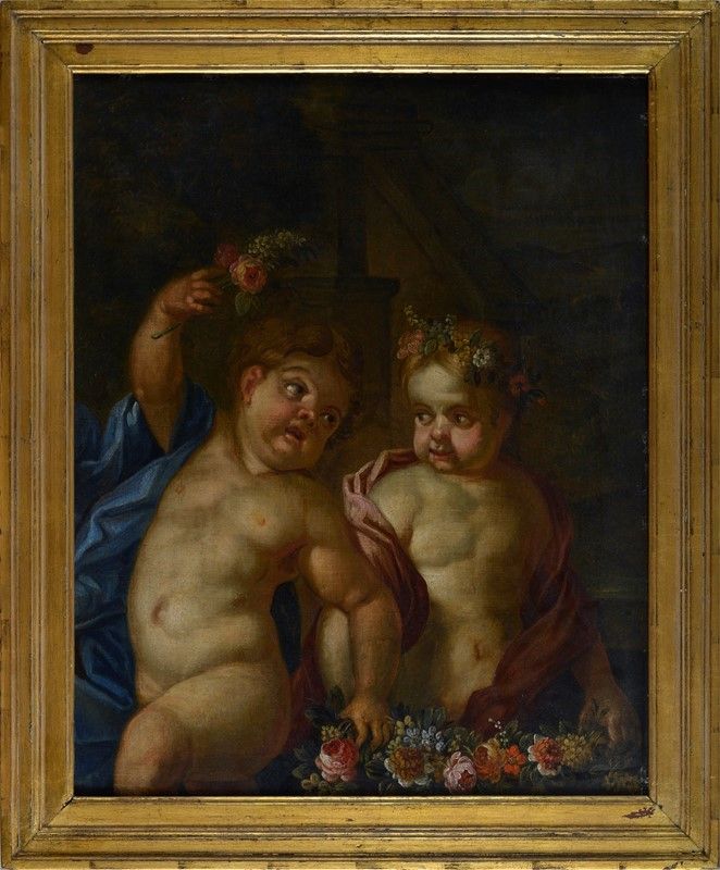Scuola Fiamminga, XVII-XVIII Sec. - Putti con Fiori