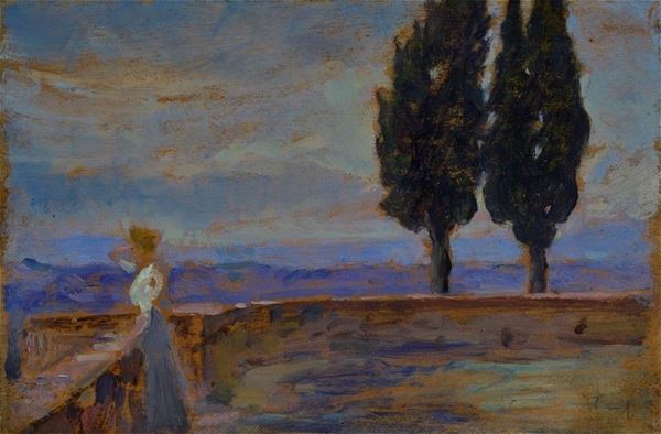 Francesco Gioli - Paesaggio con terrazza e figura