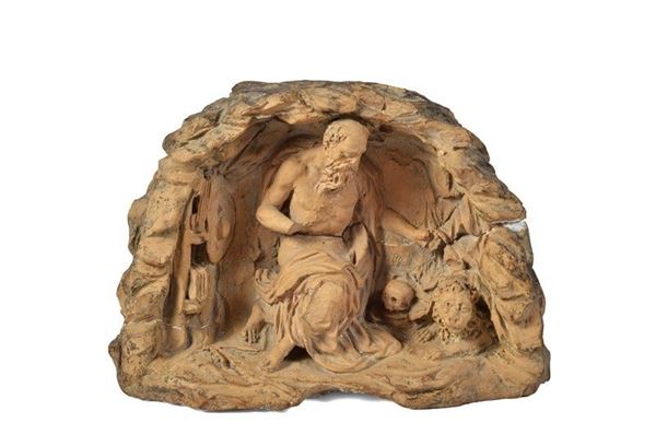 Scuola Toscana, XVI sec. : Saint Jerome with the lion  - Terracotta - Auction ANTIQUES, AUTHORS OF XIX AND XX CENTURY - II - Galleria Pananti Casa d'Aste