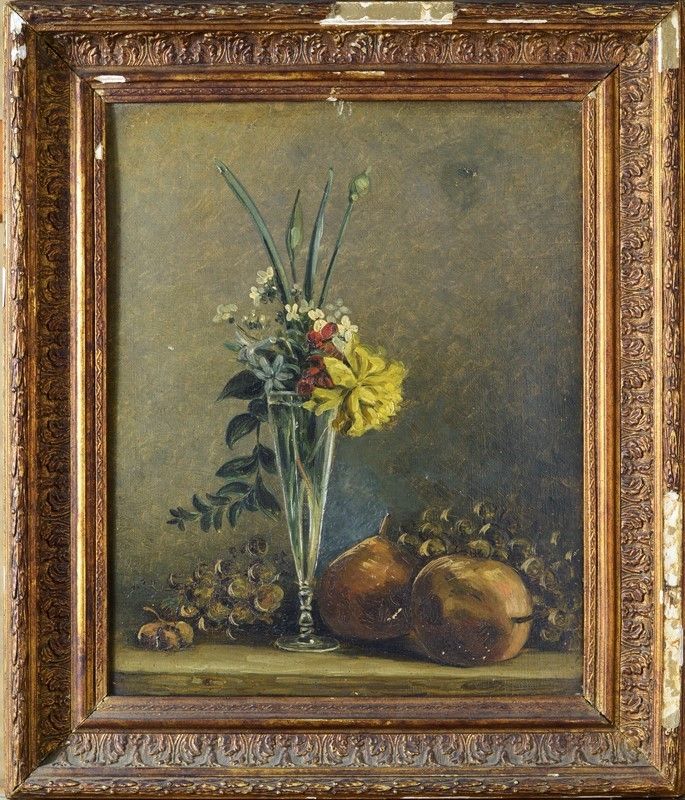 Anonimo, XX Sec. - Vaso con Fiori e Frutta