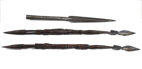 Pair of African javelins and spearheads