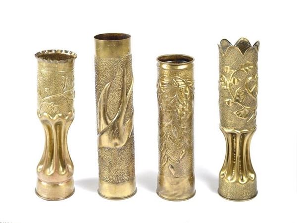 Lotto di quattro bossoli di "Trench Art"