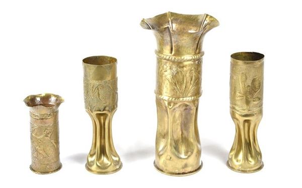 Lotto di quattro bossoli di "Trench Art"  - Asta ARMI ANTICHE E MILITARIA - Galleria Pananti Casa d'Aste
