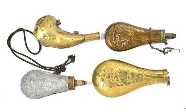 Lot of four powder flasks