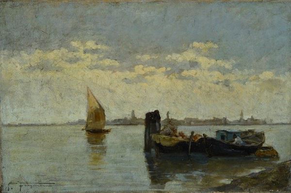 Pietro Fragiacomo - Barche in laguna