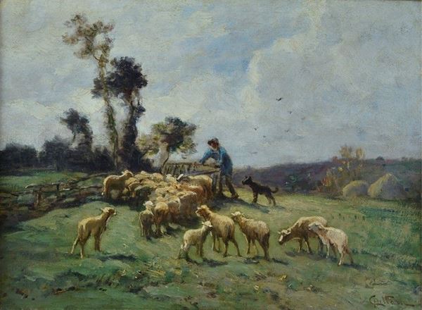 Carlo Pittara - Landscape with shepherd and flock