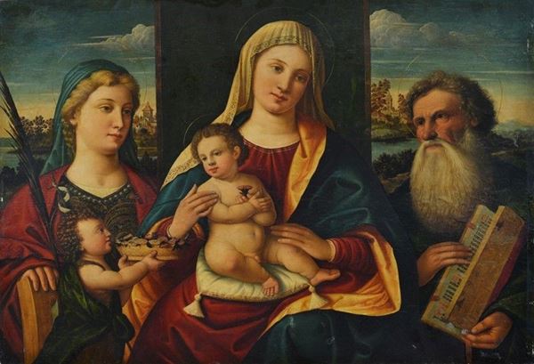 Francesco Rizzo da Santacroce - Madonna con Bambino e San Giovannino, San Marco Evangelista e Santa Caterina d'Alessandria