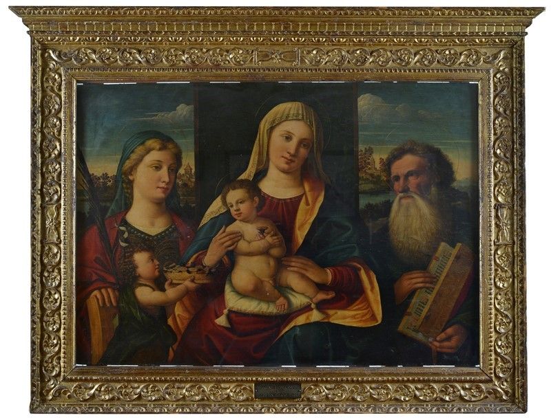 Francesco Rizzo da Santacroce - Madonna con Bambino e San Giovannino, San Marco Evangelista e San...
